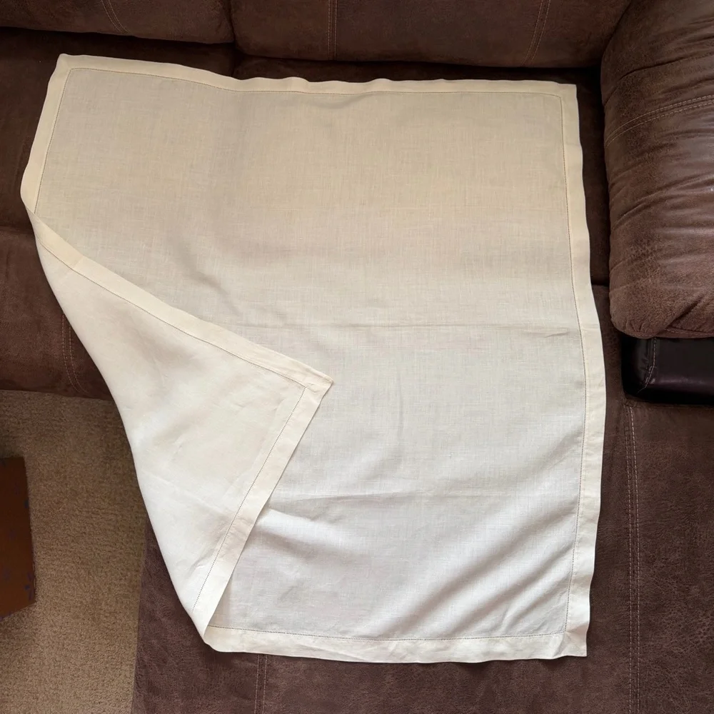 Off White Vintage Square Linen Tablecloth